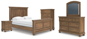 Feddinger Queen Panel Bed, Dresser, Mirror, Chest & Nightstand Medium Brown