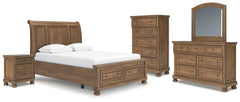 Feddinger Queen Sleigh Bed, Dresser, Mirror, Chest & Nightstand Medium Brown