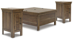 Moriville Lift-top Coffee Table & 2 Chairside End Tables Grayish Brown