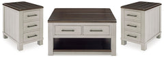 Darborn Lift-top Coffee Table & 2 Chairside End Tables Gray/Brown
