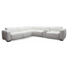 Aspen 6-Piece Power Reclining Sectional in Snow White Leather