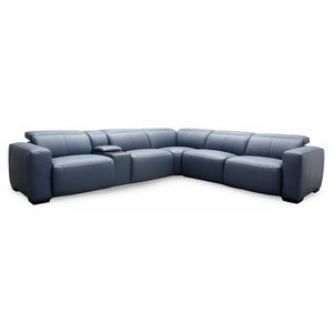 HTL Aspen 6-Piece Power Reclining Sectional in Ocean Blue Leather