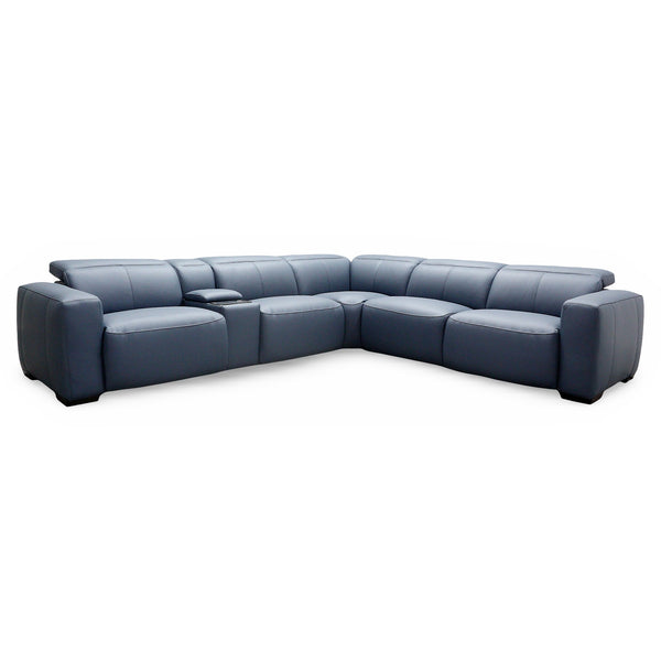 HTL Aspen 6-Piece Power Reclining Sectional in Ocean Blue Leather