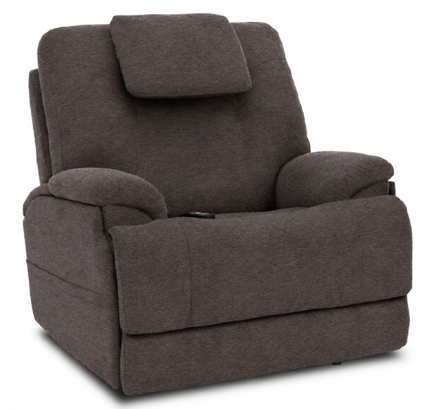 Flexsteel MODEL 4+ Power Lift Recliner with Power Headrest, Power Lumbar, Heat & Massage Umber