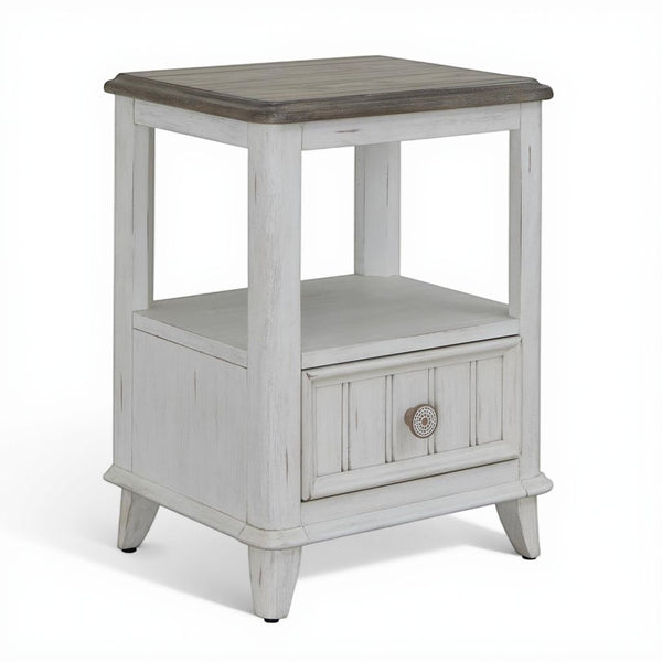 American Woodcrafters Beach Comber 1-Drawer Nightstand Weathered White With Brown Top