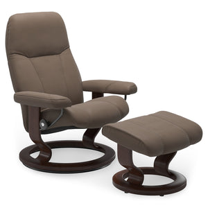 Ekornes Stressless Medium Consul Classic Base Chair & Ottoman in Batick Mole