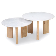 Dovetail Bryn 2-Piece Round Marble Nesting Coffee Table Set