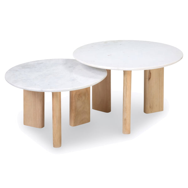 Dovetail Bryn 2-Piece Round Marble Nesting Coffee Table Set