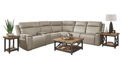 Flexsteel Vernon 6-Piece Triple Power Dove Grey Fabric Sectional with Power Headrest, Lumbar, Heat & Massage