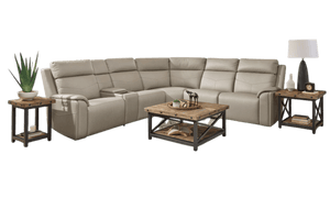 Flexsteel Vernon 6-Piece Triple Power Dove Grey Fabric Sectional with Power Headrest, Lumbar, Heat & Massage