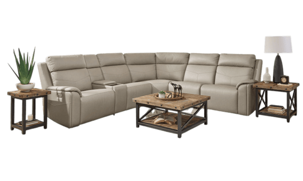 Flexsteel Vernon 6-Piece Triple Power Dove Grey Fabric Sectional with Power Headrest, Lumbar, Heat & Massage
