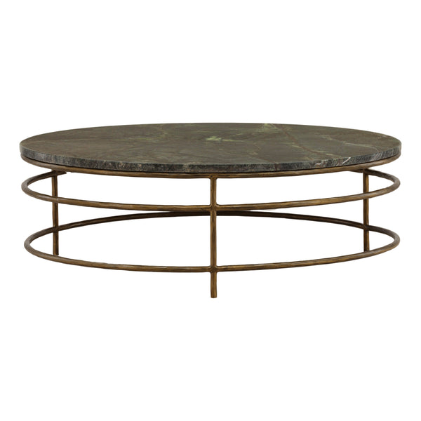 Dovetail Marston 48-Inch Round Bidasar Marble Coffee Table in Brown & Antique Brass