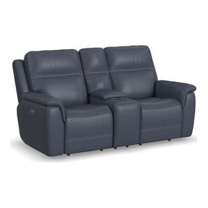 Flexsteel Sawyer Marine Power Reclining Leather Console Loveseat with Power Headrests & Lumbar