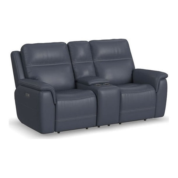 Flexsteel Sawyer Marine Power Reclining Leather Console Loveseat with Power Headrests & Lumbar