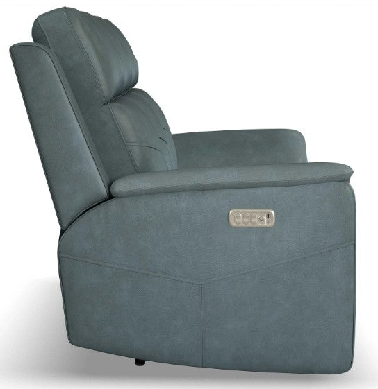 Flexsteel Vernon Triple Power Admiral Blue Fabric Console Loveseat with Power Headrest, Lumbar, Heat & Massage
