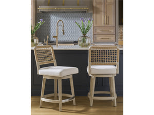Universal Oasis Coastal Living 38-Inch Upholstered Dockside Swivel Counter Chair in Nomad Snow & Warm Dockside Oak