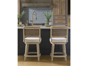 Universal Oasis Coastal Living 38-Inch Upholstered Dockside Swivel Counter Chair in Nomad Snow & Warm Dockside Oak