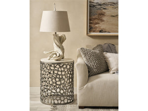 Universal Furniture Coastal Living Oasis Coral Quartz Top Side Table in Antique Nickel