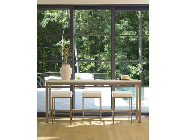 Universal Furniture Coastal Living Oasis Quartz Top Console Table & Stools Set in Nomad Snow & Nickel