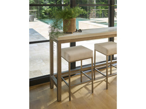 Universal Furniture Coastal Living Oasis Quartz Top Console Table & Stools Set in Nomad Snow & Nickel