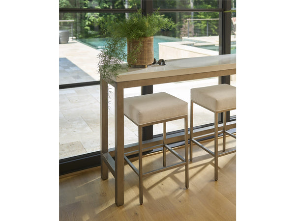 Universal Furniture Coastal Living Oasis Quartz Top Console Table & Stools Set in Nomad Snow & Nickel