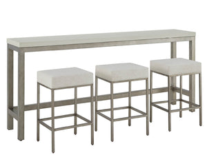 Universal Furniture Coastal Living Oasis Quartz Top Console Table & Stools Set in Nomad Snow & Nickel