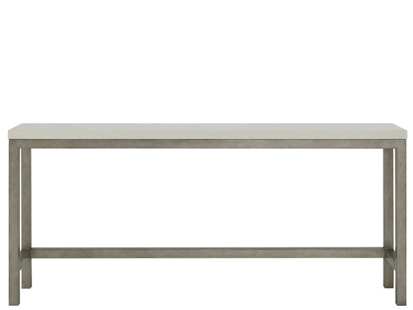 Universal Furniture Coastal Living Oasis Quartz Top Console Table & Stools Set in Nomad Snow & Nickel