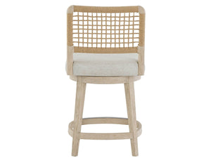 Universal Oasis Coastal Living 38-Inch Upholstered Dockside Swivel Counter Chair in Nomad Snow & Warm Dockside Oak
