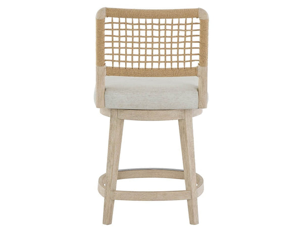 Universal Oasis Coastal Living 38-Inch Upholstered Dockside Swivel Counter Chair in Nomad Snow & Warm Dockside Oak