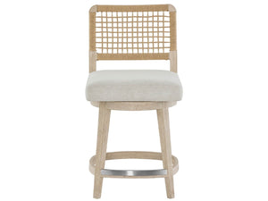 Universal Oasis Coastal Living 38-Inch Upholstered Dockside Swivel Counter Chair in Nomad Snow & Warm Dockside Oak