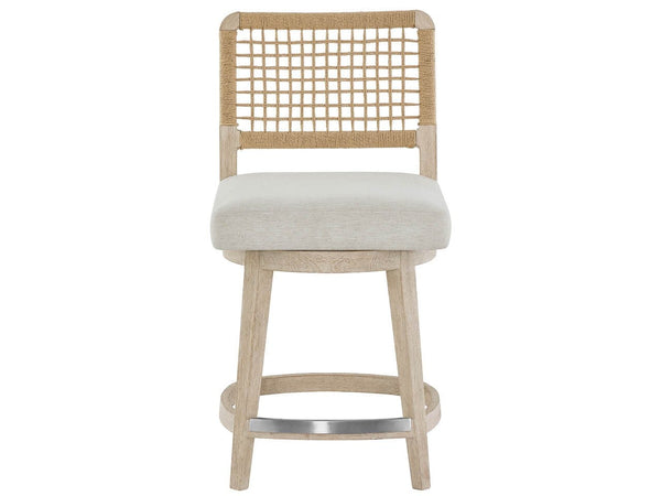 Universal Oasis Coastal Living 38-Inch Upholstered Dockside Swivel Counter Chair in Nomad Snow & Warm Dockside Oak
