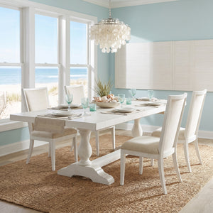 Ocean Breeze by Tommy Bahama Home White Coastal Rectangular Dining Table with 4 Upholstered Chairs