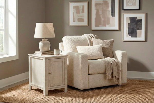 Aspen Home Sandro Chairside Table with Door in Brushed White