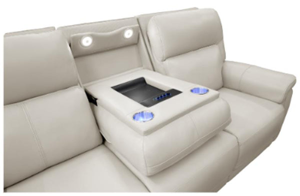 Moto Motion Harmony Triple Power Sofa with Home Theater & Middle Speaker & Air Massage & 3-Zone Heating & Zero Gravity In Sorrento Dove Leather