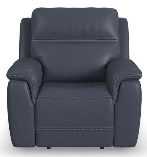 Flexsteel Sawyer Dark Blue Power Leather Reclining Sofa with Power