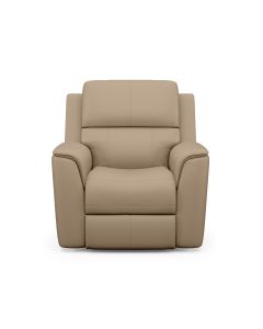 Flexsteel Henry Beige Leather Power Recliner with Power Headrest & Lumbar