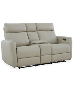 Hudsons Furniture Exclusive Enzo Triple Power Console Reclining Loveseat in Stone Leather