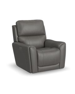 Flexsteel Carter Smoke Fabric Power Recliner with Power Headrest & Lumbar