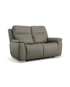 Flexsteel Sawyer Grey Leather Power Reclining Loveseat with Power Headrests & Lumbar