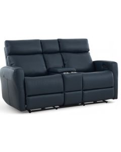 Hudsons Furniture Exclusive Enzo Triple Power Console Loveseat in Blue Leather