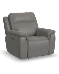 Flexsteel Sawyer Grey Power Leather Reclinerwith Power Headrest & Lumbar