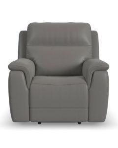 Flexsteel Sawyer Grey Power Leather Recliner with Power Headrest & Lumbar