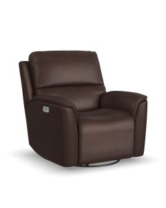 Flexsteel Henry Burnt Umber Leather Triple Power Swivel Glider Recliner with Heat & Massage