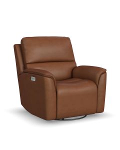 Flexsteel Henry Caramel Leather Triple Power Swivel Glider Reclinder with Head & Massage