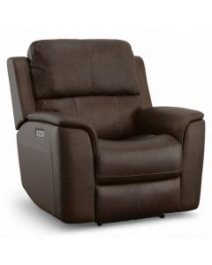 Flexsteel Harrison Leather Triple Power Recliner with Heat & Massage in Burnt Umber