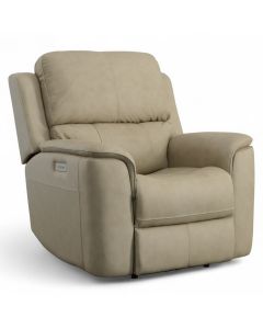 Flexsteel Harrison Leather Triple Power Recliner with Heat & Massage in Beige
