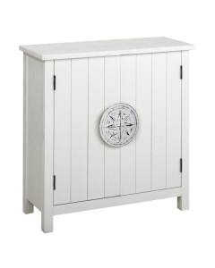 Madison Avenue Coastal Views Antique White 2-Door Cabinet with Nautilus Drawer Pull with Boardwalk Top & Adjustable Shelf