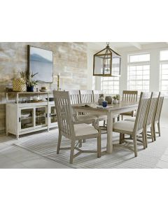 American Drew Litchfield Cottage Country Dining Table with 4 Upholstered Cushion Chairs & 2 Armchairs