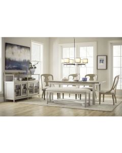 American Drew Litchfield Cottage Country Dining Table with 4 Upholstered Cushion Side Chairs & Upholstered Bench