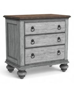 Flexsteel Plymouth Distressed Graywash 3-Drawer Nightstand with Plank Top